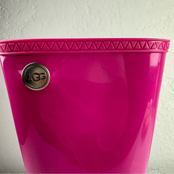 Ugg Rain Boots Rubber Pull On Sienna Solid Pink Hot‎ Bold Lined Sherpa Heeled - Picture 7 of 13